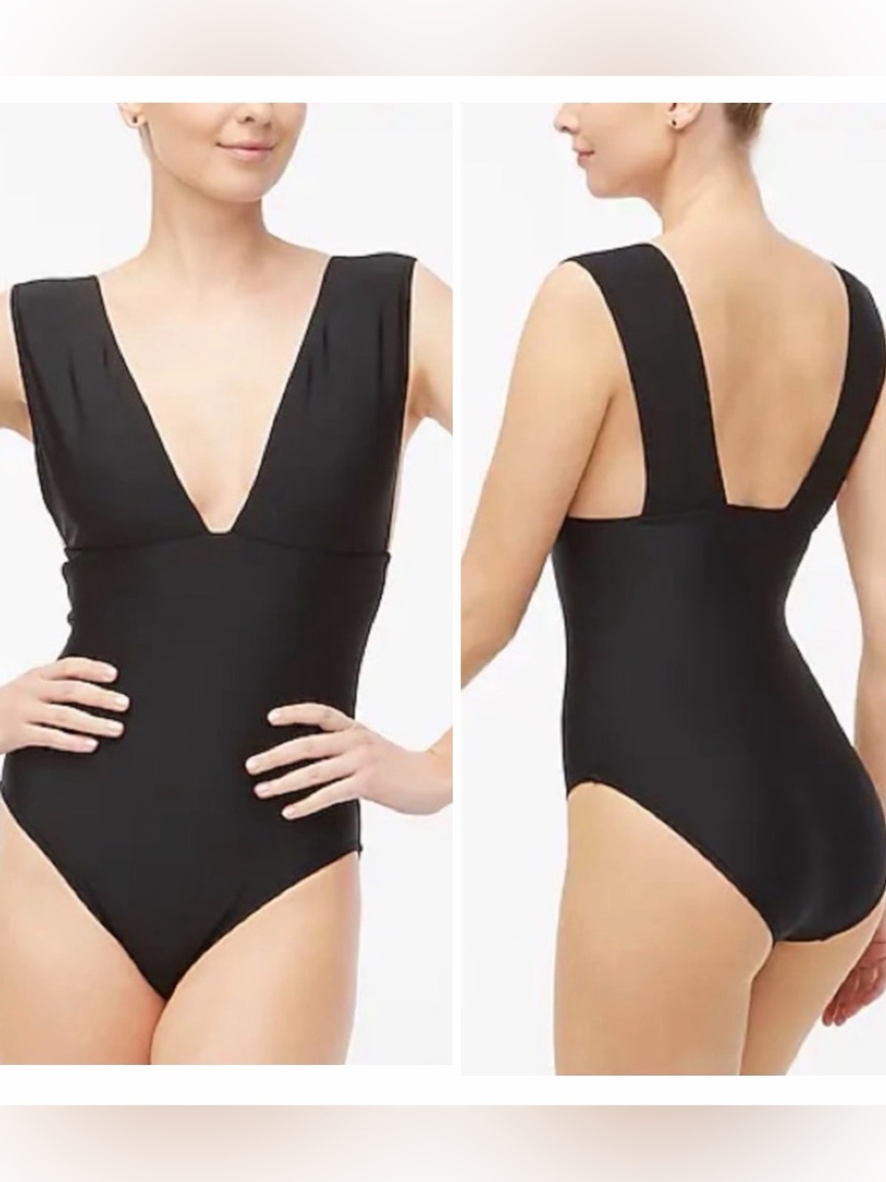 J. Crew V-Neck One Piece Plunge Swimsuit Black